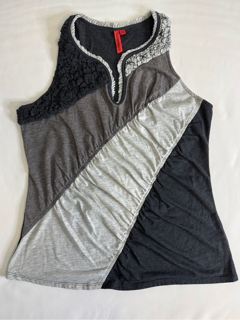Anthropologie One September Mixed Media Patchwork Tank Top Gray Size M